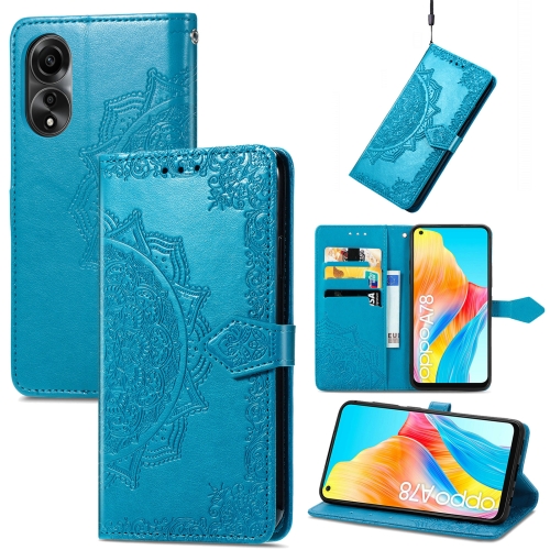 

For OPPO A78 4G Mandala Flower Embossed Leather Phone Case(Blue)