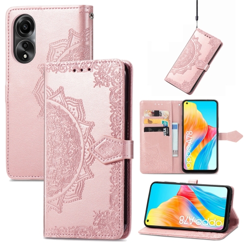 

For OPPO A78 4G Mandala Flower Embossed Leather Phone Case(Rose Gold)