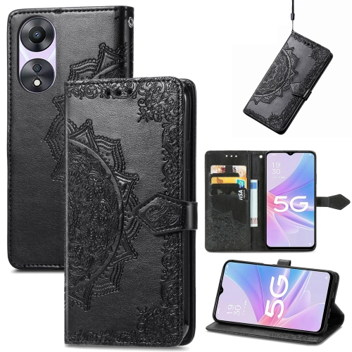 

For OPPO A58 5G Mandala Flower Embossed Leather Phone Case(Black)
