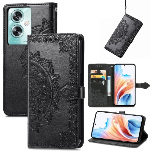 

For OPPO A79 Mandala Flower Embossed Leather Phone Case(Black)