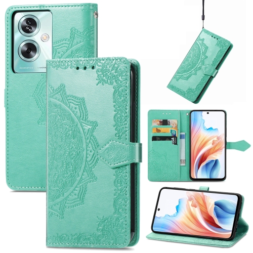 

For OPPO A79 Mandala Flower Embossed Leather Phone Case(Green)