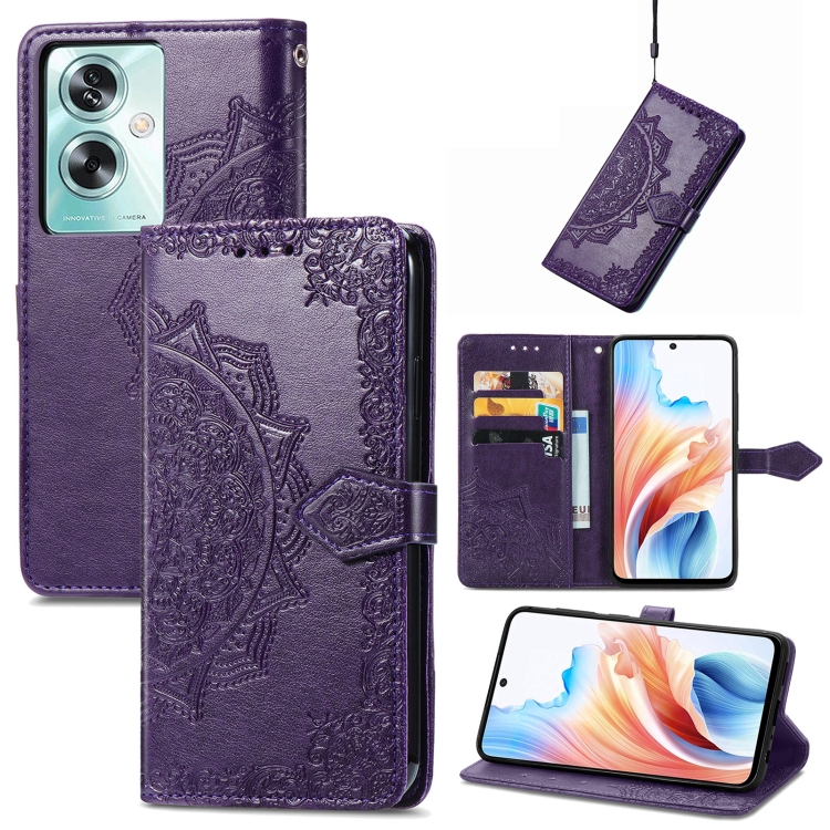 

For OPPO A79 Mandala Flower Embossed Leather Phone Case(Purple)