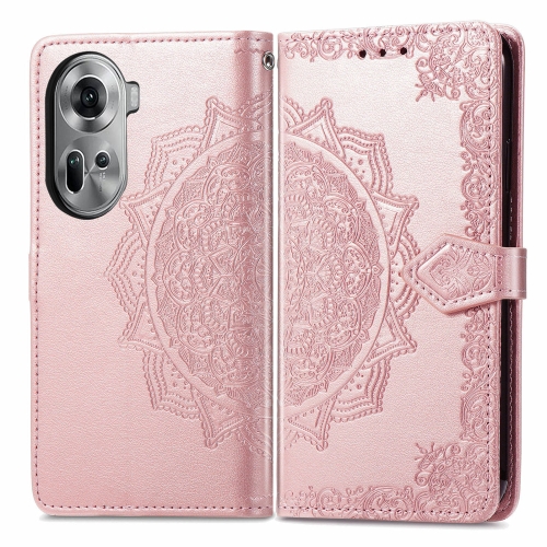 

For OPPO Reno11 EU Mandala Flower Embossed Leather Phone Case(Rose Gold)