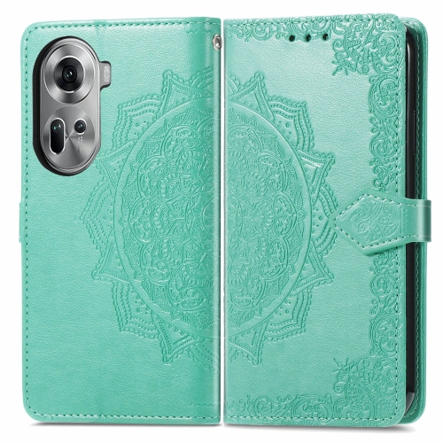 

For OPPO Reno11 EU Mandala Flower Embossed Leather Phone Case(Green)