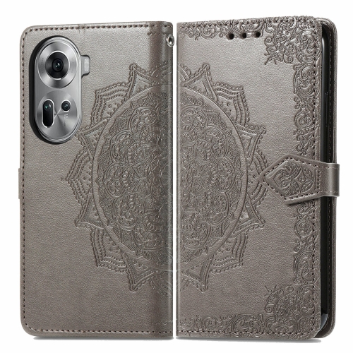 

For OPPO Reno11 EU Mandala Flower Embossed Leather Phone Case(Gray)