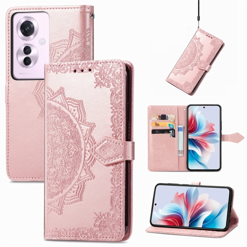 

For OPPO Reno11 F 5G Mandala Flower Embossed Leather Phone Case(Rose Gold)