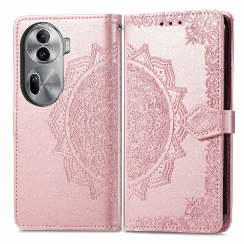 

For OPPO Reno11 Pro EU Mandala Flower Embossed Leather Phone Case(Rose Gold)