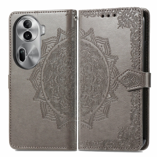

For OPPO Reno11 Pro EU Mandala Flower Embossed Leather Phone Case(Gray)