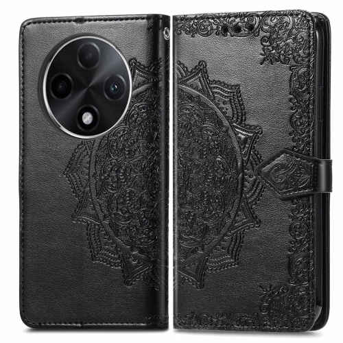 

For OPPO A3 Pro Mandala Flower Embossed Leather Phone Case(Black)