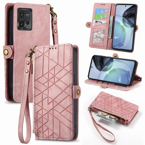

For Motorola Moto G Stylus 4G 2023 Geometric Zipper Wallet Side Buckle Leather Phone Case(Pink)