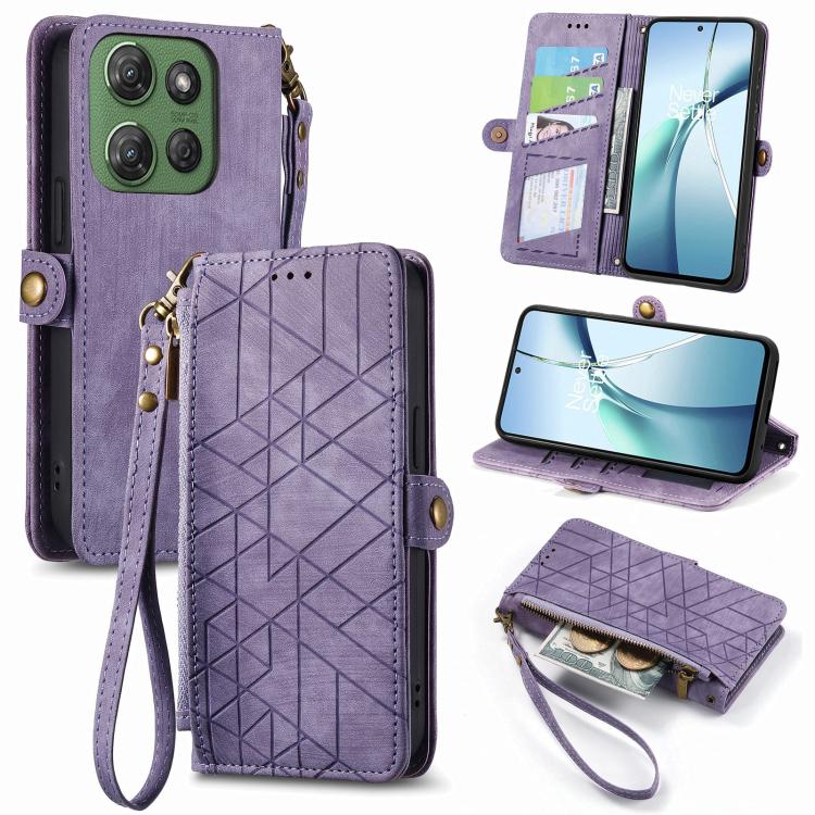 For Motorola Moto G Power 2025 Geometric Zipper Wallet Side Buckle