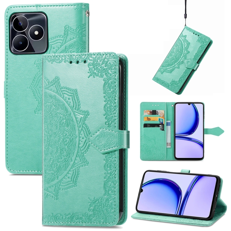 

For Realme C53 Mandala Flower Embossed Leather Phone Case(Green)
