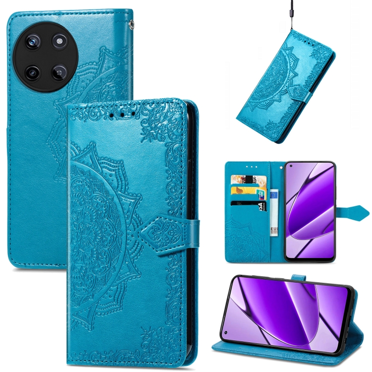 

For Realme 11 4G Global Mandala Flower Embossed Leather Phone Case(Blue)