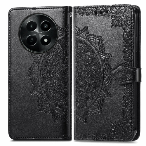 

For Realme 12 Mandala Flower Embossed Leather Phone Case(Black)