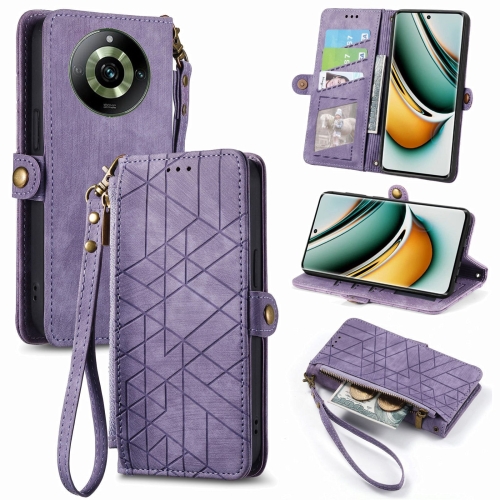 

For Realme 11 Pro Geometric Zipper Wallet Side Buckle Leather Phone Case(Purple)