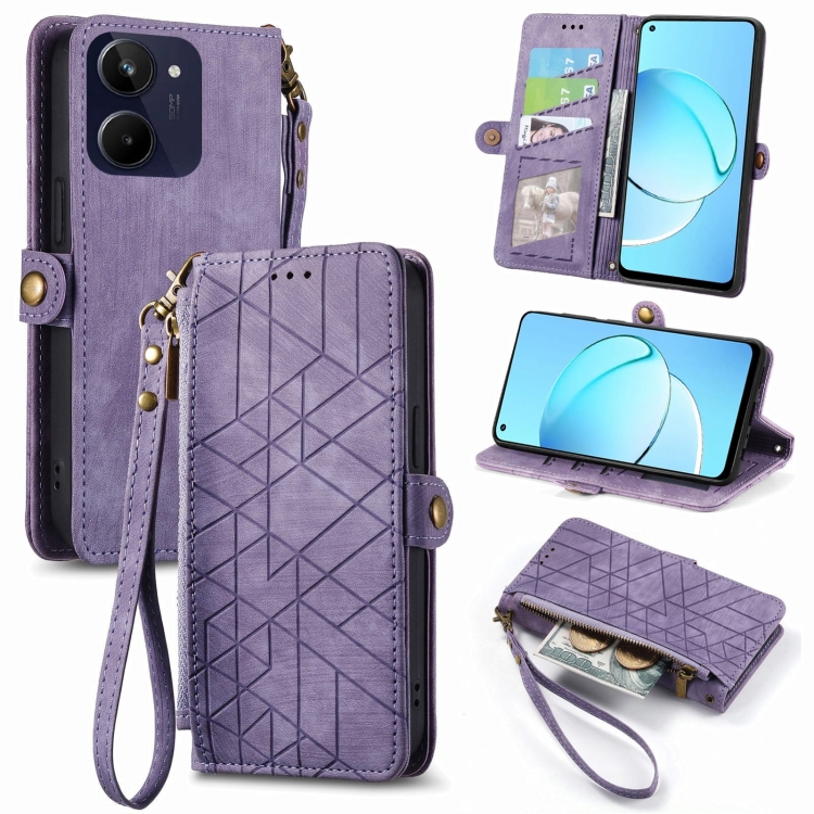 

For Realme 10 5G Geometric Zipper Wallet Side Buckle Leather Phone Case(Purple)