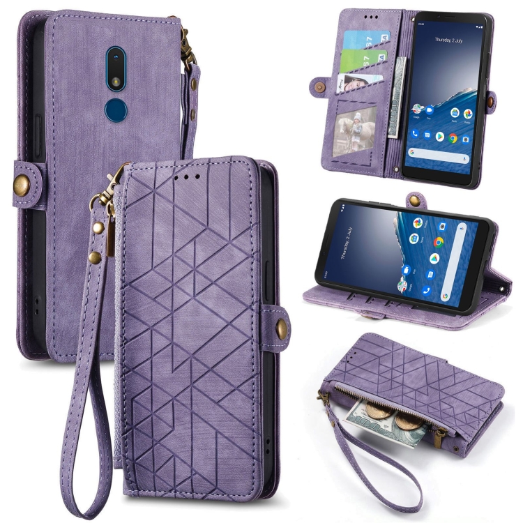 For Nokia C3 Geometric Zipper Wallet Side Buckle Leather Phone Case(Purple) For Nokia C3 Geometric Zipper Wallet Side Buckle Leather Phone Case(Purple)