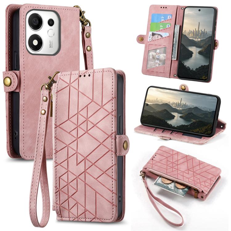 For Honor 600 Smart 5G Geometric Zipper Wallet Side Buckle Leather Phone Case(Pink)