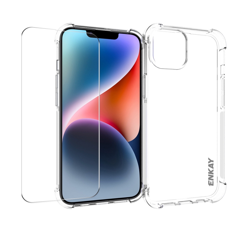 

For iPhone 14 ENKAY Transparent TPU Shockproof Phone Case with Glass Film