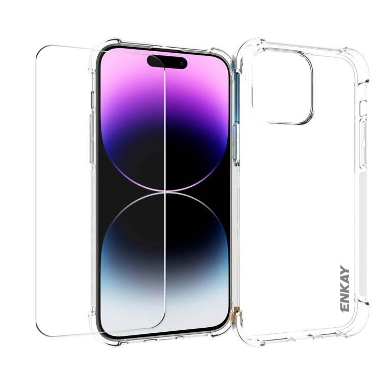

For iPhone 14 Pro ENKAY Transparent TPU Shockproof Phone Case with Glass Film