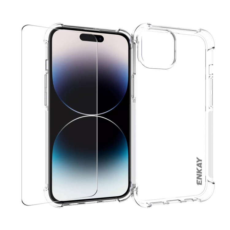 

For iPhone 15 Plus ENKAY Transparent TPU Shockproof Phone Case with Glass Film