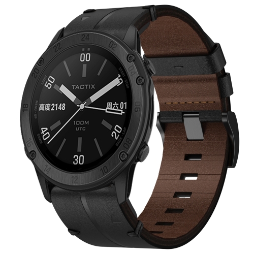 

For Garmin Fenix 7 Pro 47mm 22mm Leather Textured Watch Band(Black)