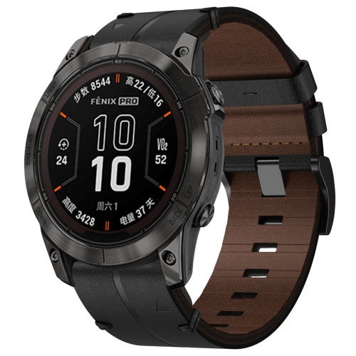 For Garmin Fenix 7X Pro 51mm 26mm Leather Textured Watch Band(Black) kospet optimus watch band