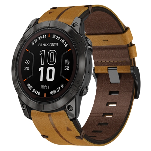 

For Garmin Fenix 7X Pro 51mm 26mm Leather Texture Watch Band(Brown)