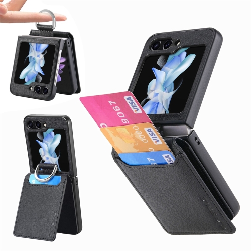 

For Samsung Galaxy Z Flip5 JUNSUNMAY Lichee Pattern Leather Skin PC Folding Phone Case(Black)
