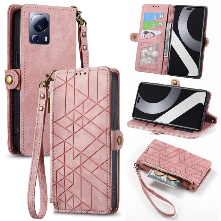 

For Xiaomi Civi 2 Geometric Zipper Wallet Side Buckle Leather Phone Case(Pink)