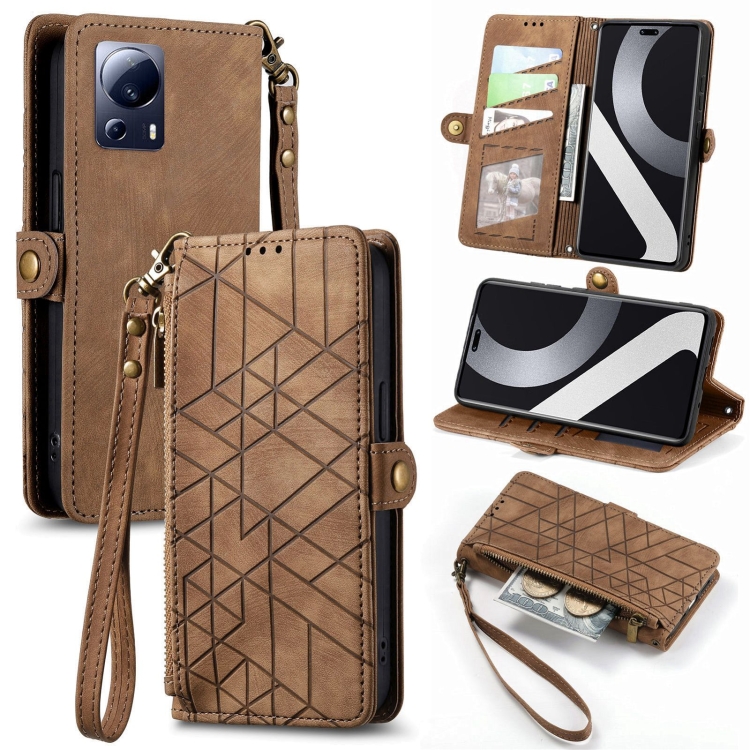 

For Xiaomi Civi 2 Geometric Zipper Wallet Side Buckle Leather Phone Case(Brown)