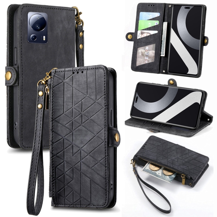 

For Xiaomi Civi 2 Geometric Zipper Wallet Side Buckle Leather Phone Case(Black)