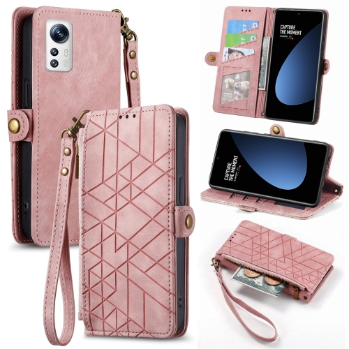 

For Xiaomi 12S Geometric Zipper Wallet Side Buckle Leather Phone Case(Pink)