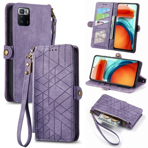 

For Xiaomi Poco X3 GT Geometric Zipper Wallet Side Buckle Leather Phone Case(Purple)