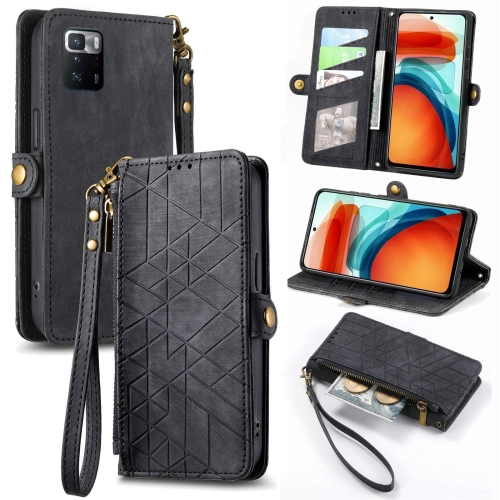 

For Xiaomi Poco X3 GT Geometric Zipper Wallet Side Buckle Leather Phone Case(Black)