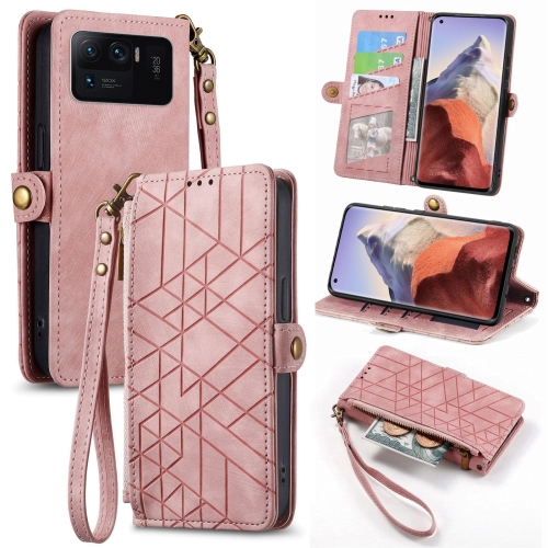

For Xiaomi Mi 11 Ultra Geometric Zipper Wallet Side Buckle Leather Phone Case(Pink)