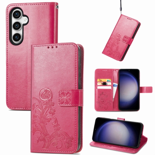 

For Samsung Galaxy S23 FE 5G Four-leaf Clasp Embossed Buckle Leather Phone Case(Magenta)