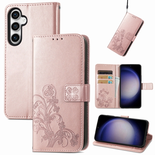 

For Samsung Galaxy S23 FE 5G Four-leaf Clasp Embossed Buckle Leather Phone Case(Rose Gold)