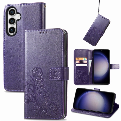 

For Samsung Galaxy S23 FE 5G Four-leaf Clasp Embossed Buckle Leather Phone Case(Purple)