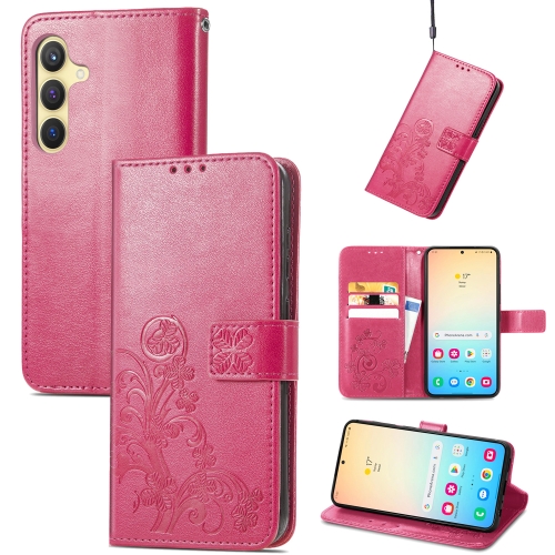 

For Samsung Galaxy S24 5G Four-leaf Clasp Embossed Buckle Leather Phone Case(Magenta)