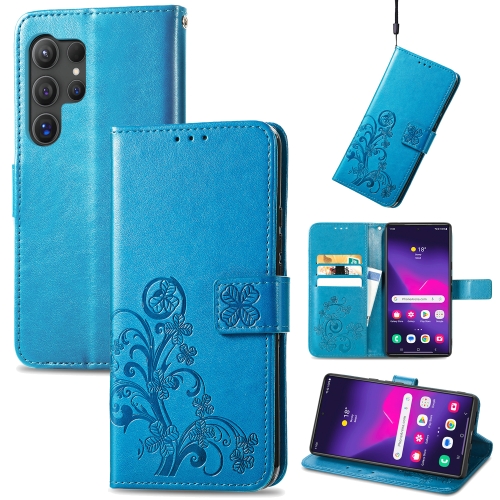 

For Samsung Galaxy S24 Ultra 5G Four-leaf Clasp Embossed Buckle Leather Phone Case(Blue)