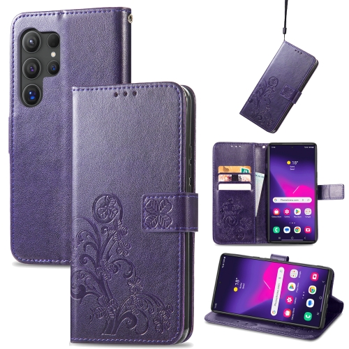 

For Samsung Galaxy S24 Ultra 5G Four-leaf Clasp Embossed Buckle Leather Phone Case(Purple)