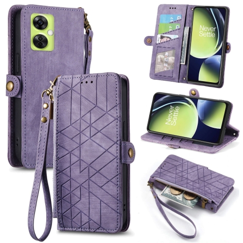 

For OnePlus Nord CE3 Geometric Zipper Wallet Side Buckle Leather Phone Case(Purple)