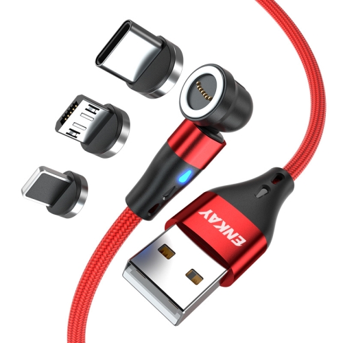 

ENKAY 3 in 1 3A USB to Type-C / 8 Pin / Micro USB Magnetic 540 Degrees Rotating Fast Charging Cable, Length:2m(Red)