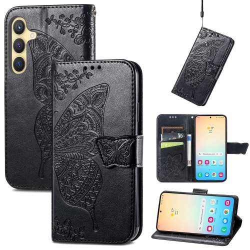 

For Samsung Galaxy S24+ 5G Butterfly Love Flower Embossed Leather Phone Case(Black)