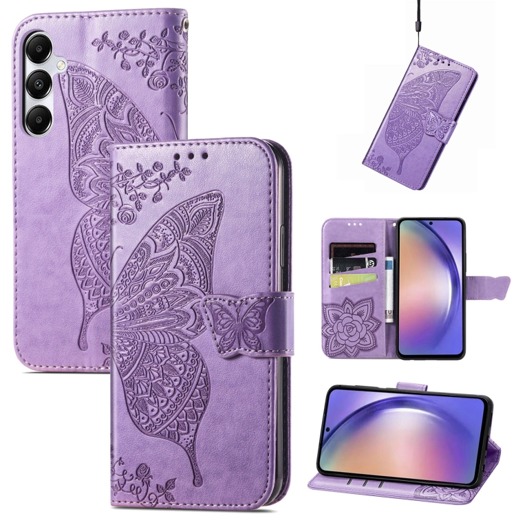 

For Samsung Galaxy A55 5G Butterfly Love Flower Embossed Leather Phone Case(Light Purple)