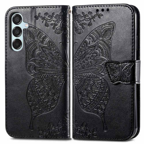 

For Samsung Galaxy M15 Butterfly Love Flower Embossed Leather Phone Case(Black)