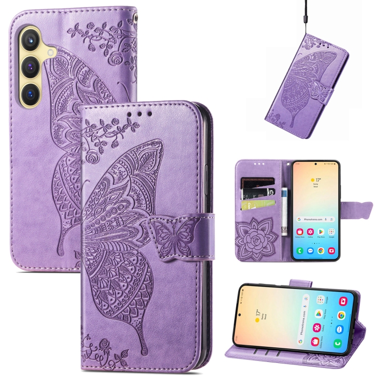

For Samsung Galaxy S25 5G Butterfly Love Flower Embossed Leather Phone Case(Light Purple)