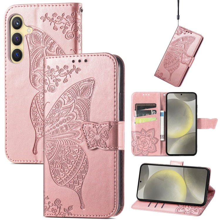 

For Samsung Galaxy A36 Butterfly Love Flower Embossed Leather Phone Case(Rose Gold)