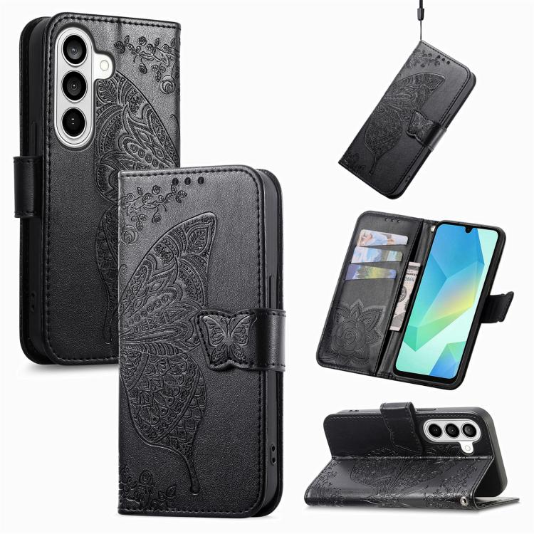 

For Samsung Galaxy S26 5G Butterfly Love Flower Embossed Leather Phone Case(Black)